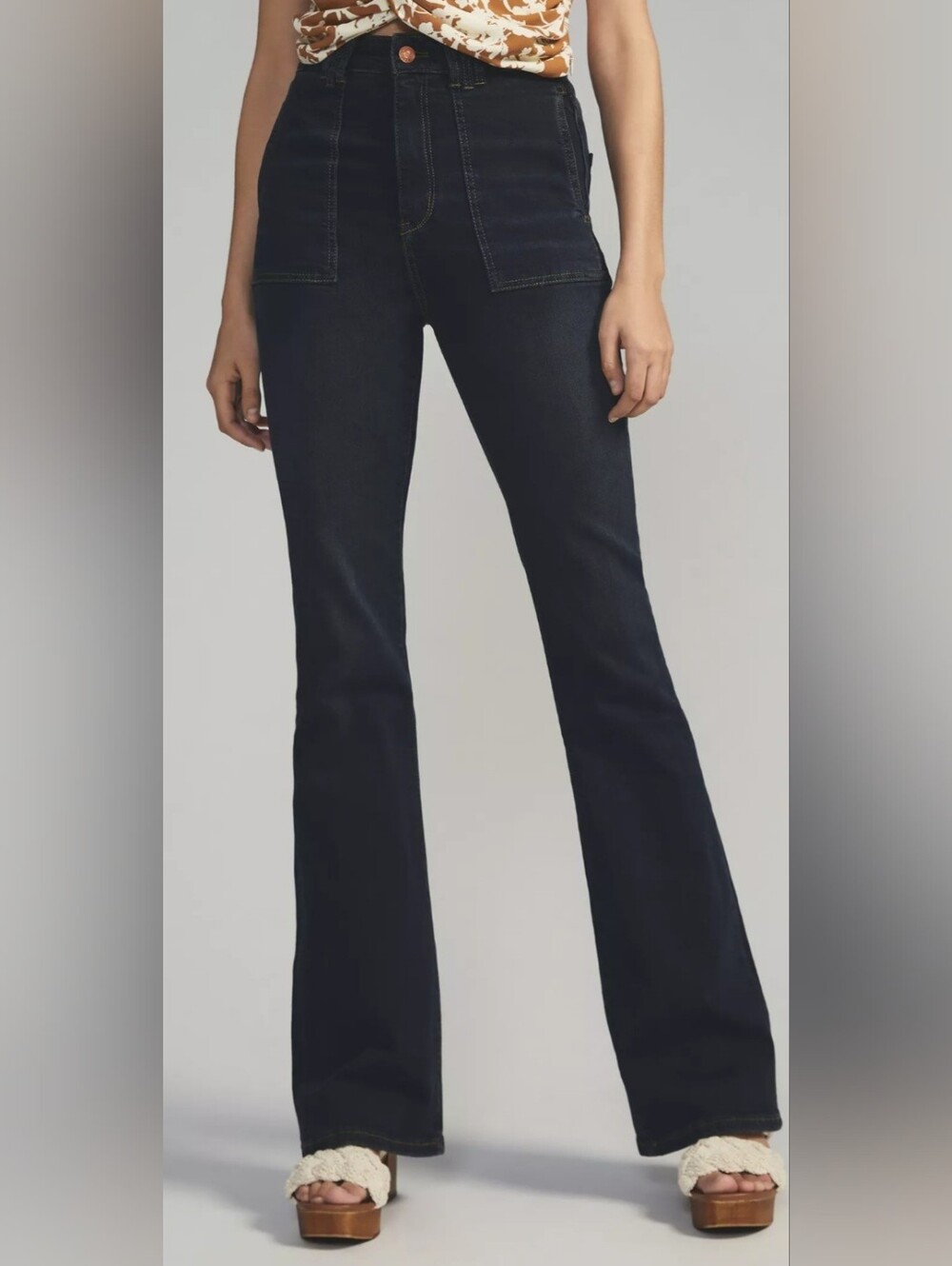 Anthropologie Pilcro The Icon Flare Jeans Sz 29 Patch Pocket High Rise 70s Boho